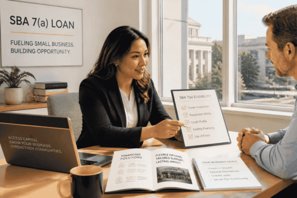 Business owner reviewing SBA 7a eligibility owner equity and credit requirements