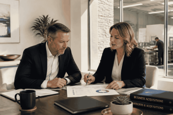 Business buyer reviewing seller financing and outside acquisition loan requirements