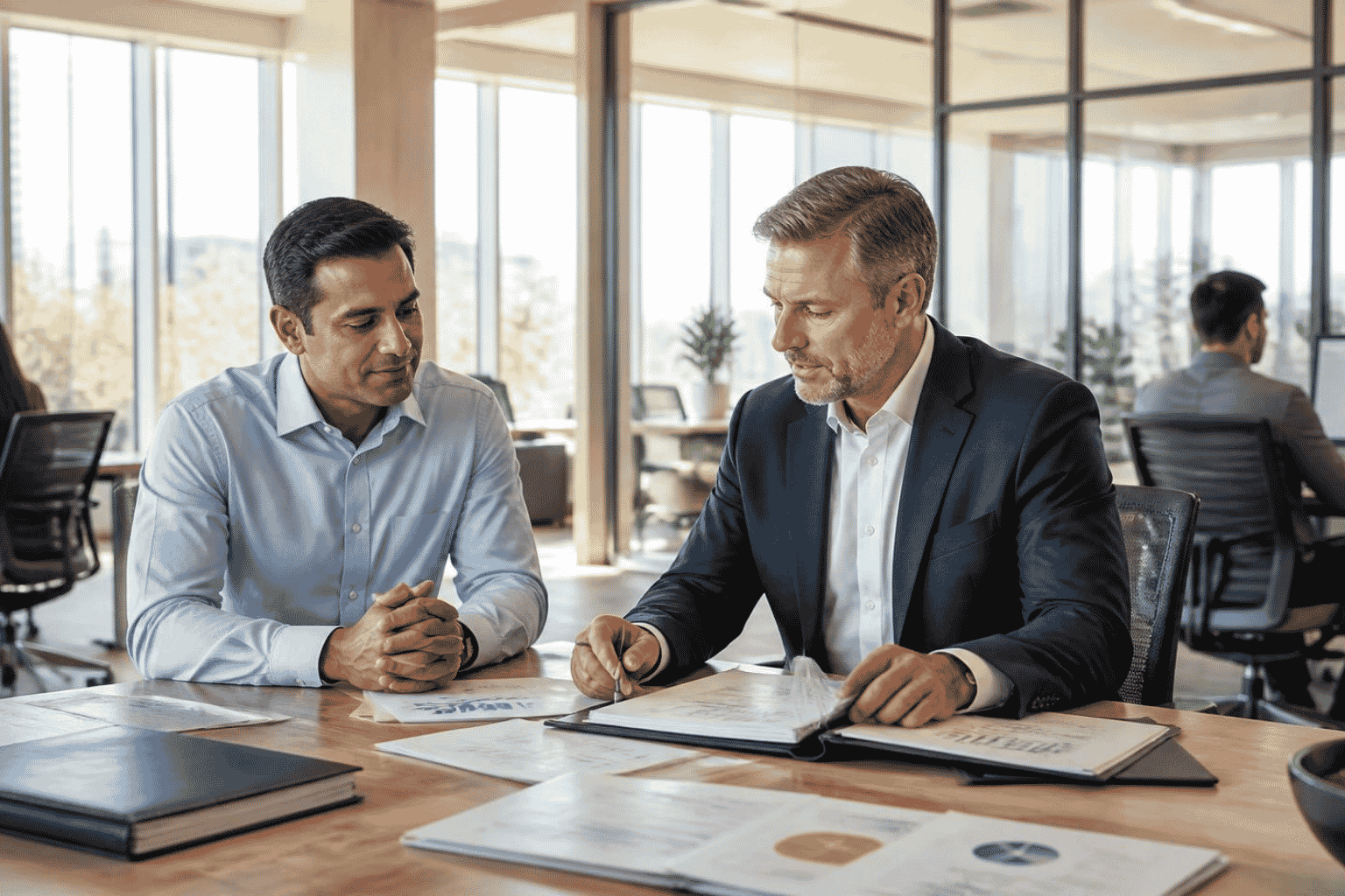 Business owner and broker preparing to sell a company after a decline in revenue
