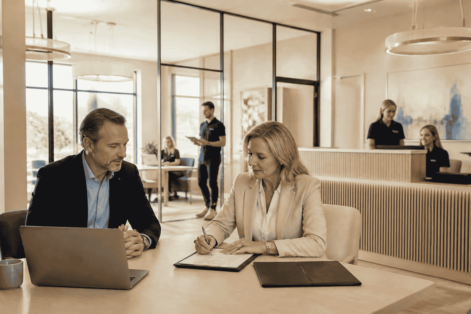 Seller and listing specialist preparing a semi-absentee business-for-sale listing
