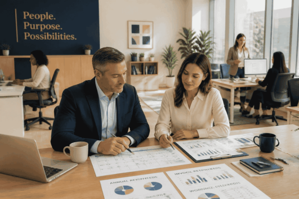 Staffing company owner reviewing working capital for payroll while waiting for B2B client payments