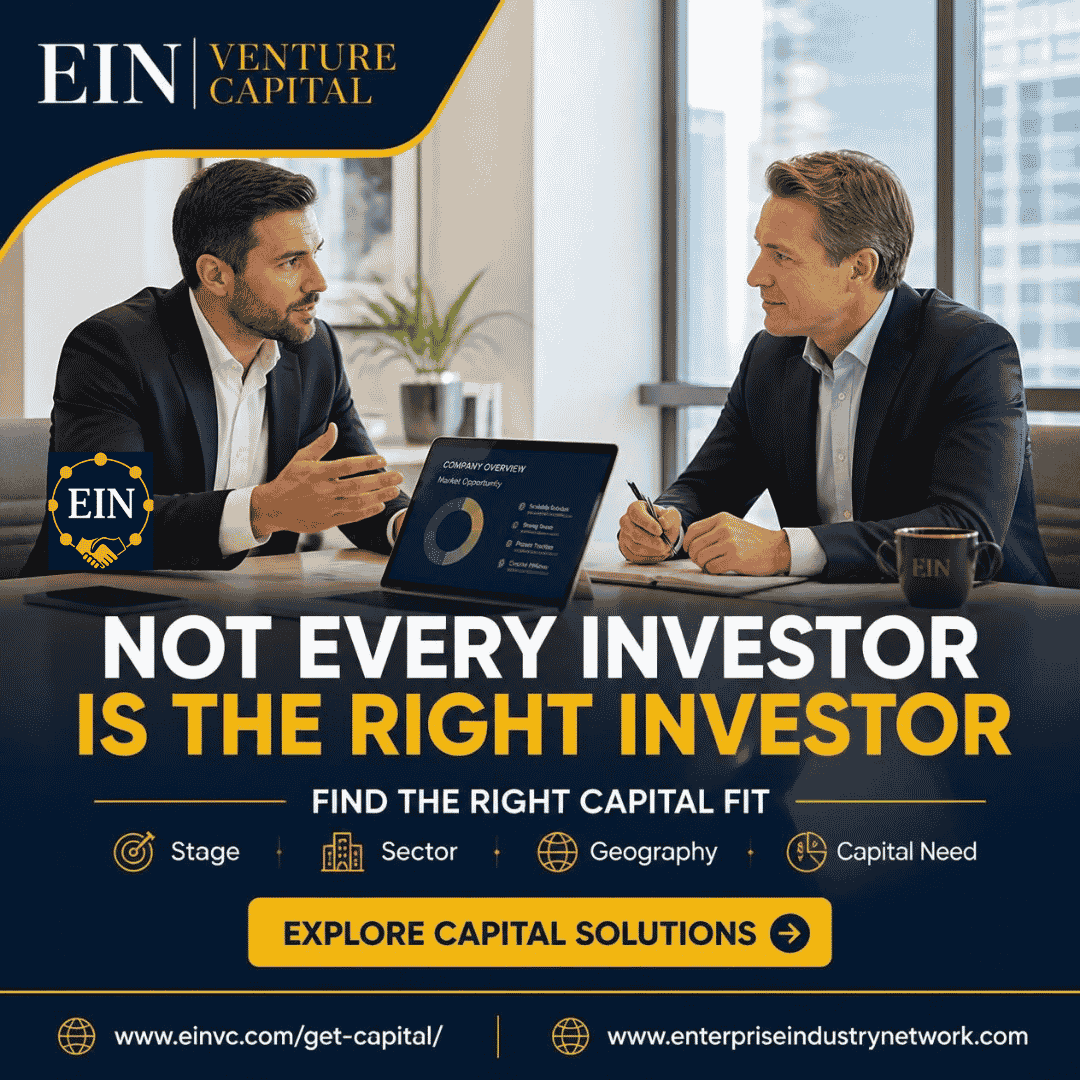 EIN Venture Capital graphic explaining that investor fit can depend on company stage, sector, geography and capital need.