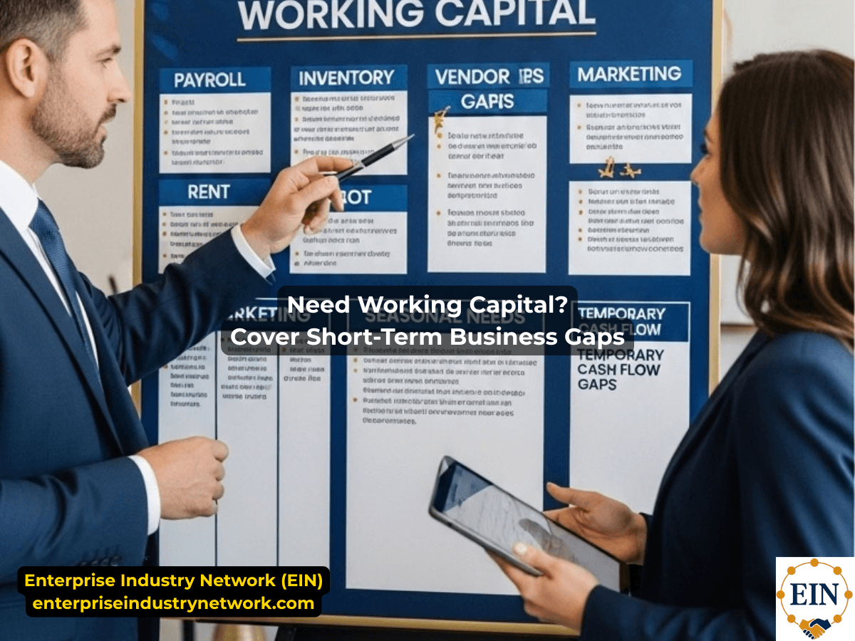 Working capital loans for short-term business needs such as payroll, inventory, vendor payments, seasonal expenses, marketing, and temporary cash-flow gaps.